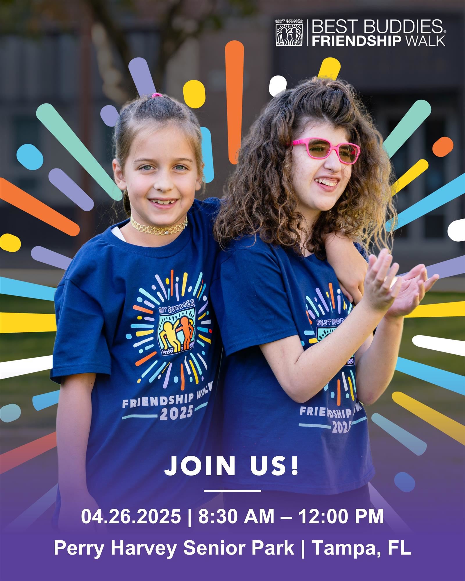  Two girls posing for a photo for the Best Buddies Friendship Walk on April 26, 2025.